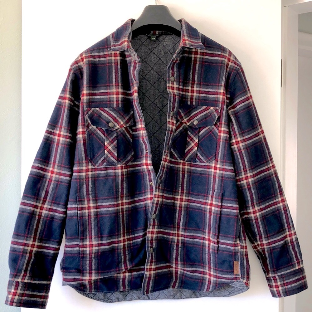 MEN'S ROOTS WOOL BLEND PLAID SNAP BUTTON QUILTED JACKET